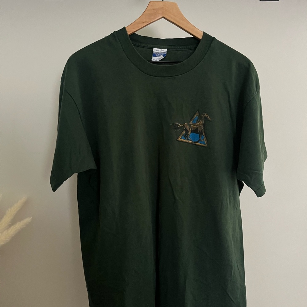 Forest Green Short Sleeve Graphic Tee with Horse Emblem